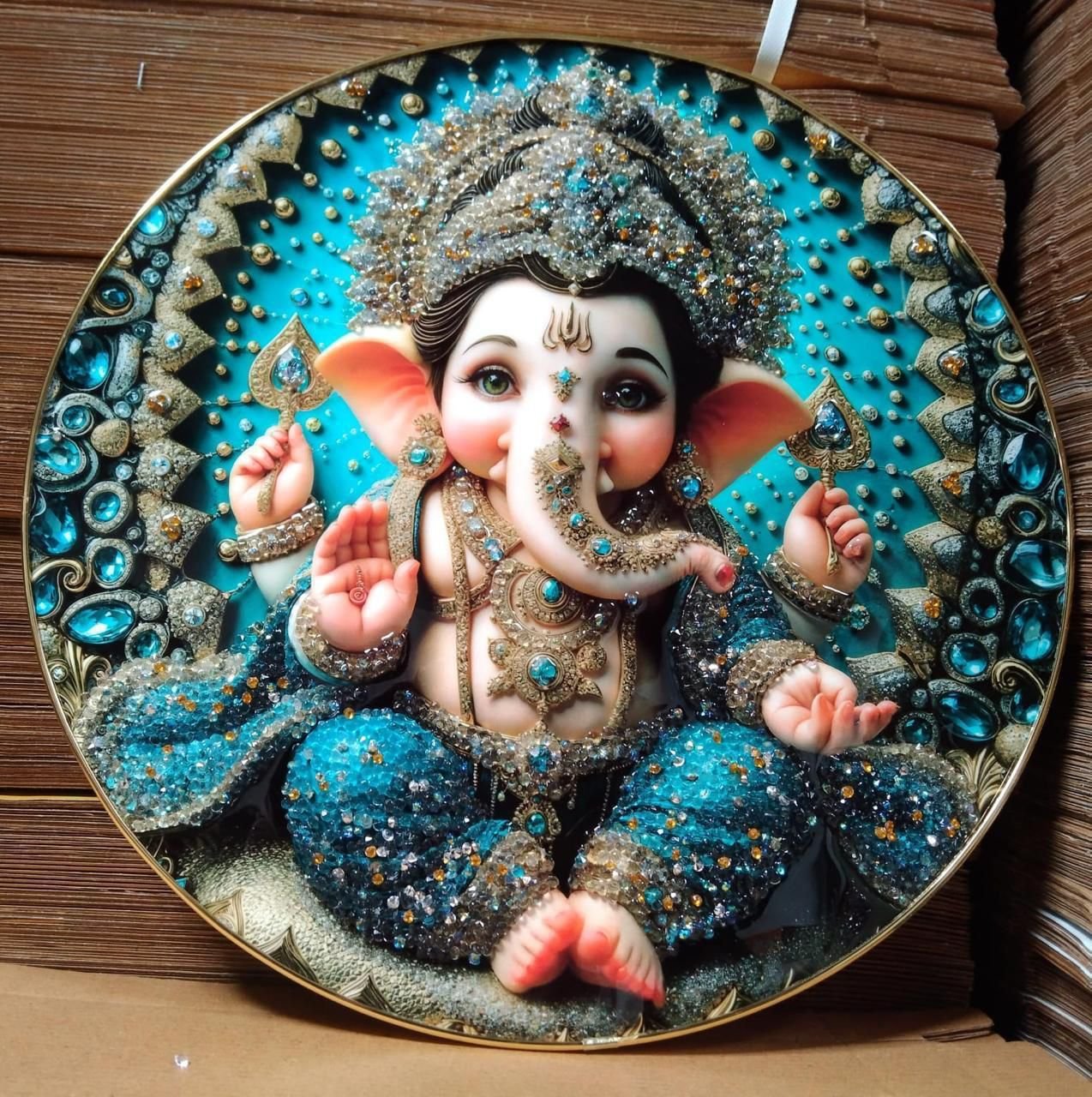 Bal Ganesha Framed Crystal Art
